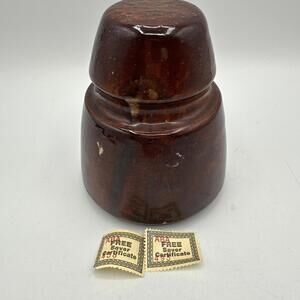 Vintage 1960s Brown Ceramic Insulator With Two Savers Certificate